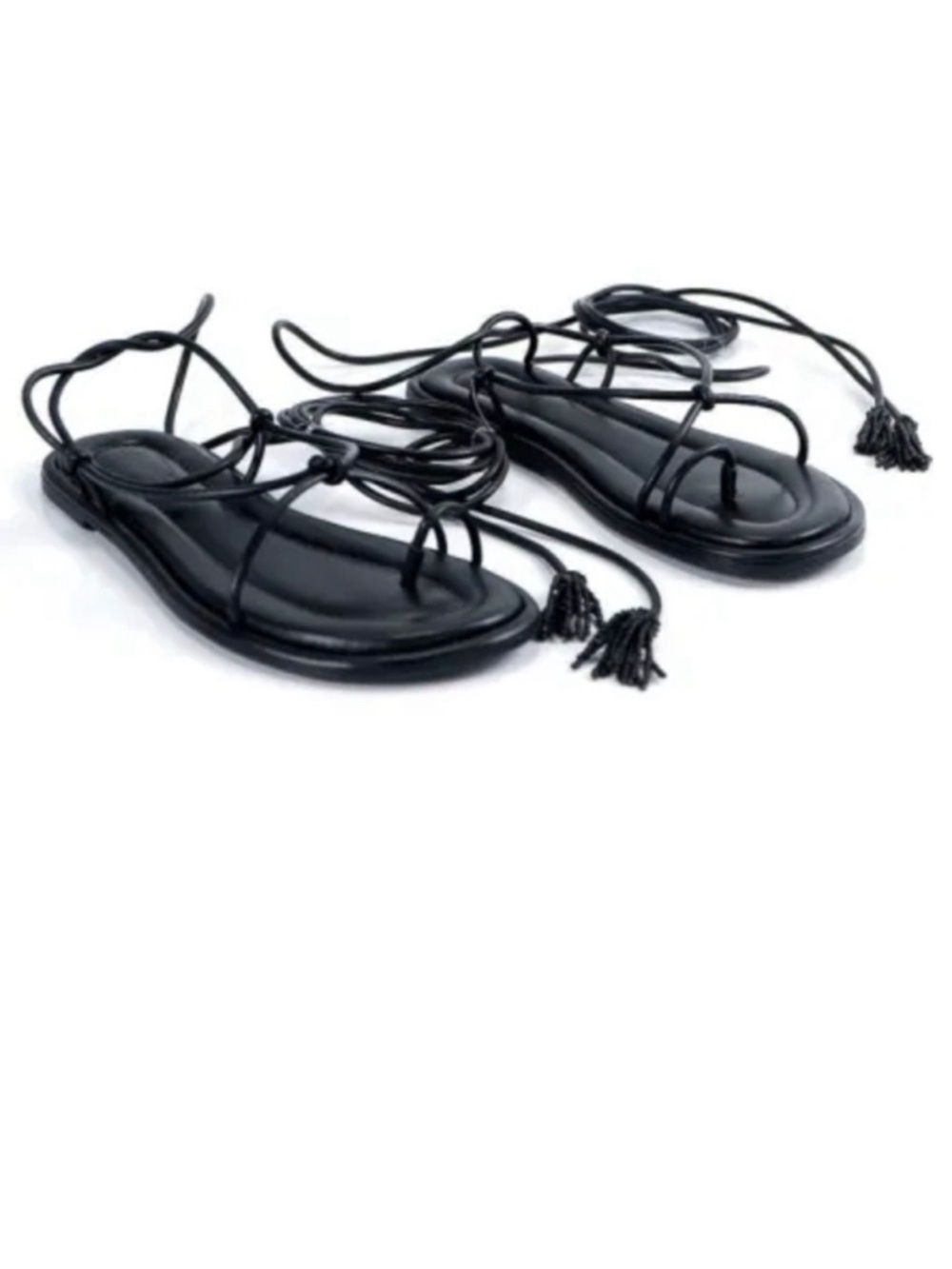 Farm Rio Black Lace-Up Beaded Tassel Flat Sandal | Size 8 | NWOB - Picture 1 of 7